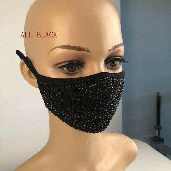 Bling Face Mask With Rhinestone Fashion Mask With Filter Pocket Adjustable - Picture 2 of 16